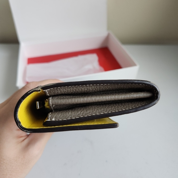 Celine Grained Calfskin Leather Bicolor Gray Yellow Snap Large Long Flap… - Picture 6 of 15